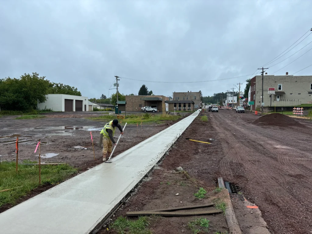 An active construction site with materials and structures in progress.