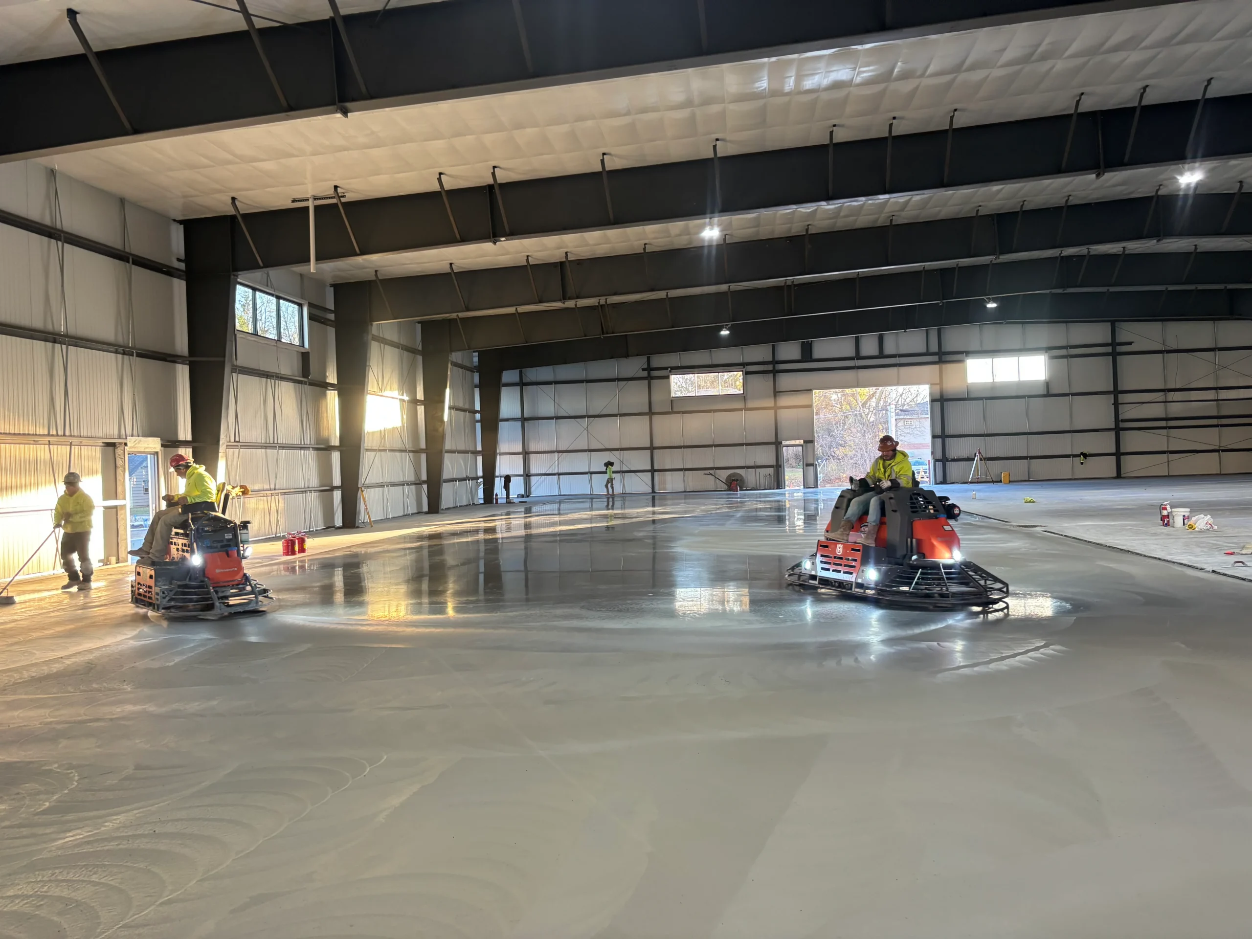 An active construction site with materials and structures in progress.