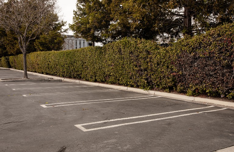 Empty concrete parking lot with white markings