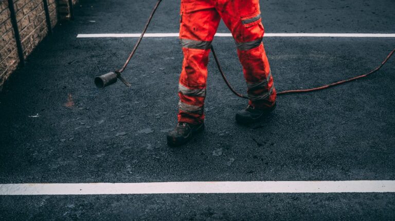 touched on road markings on asphalt